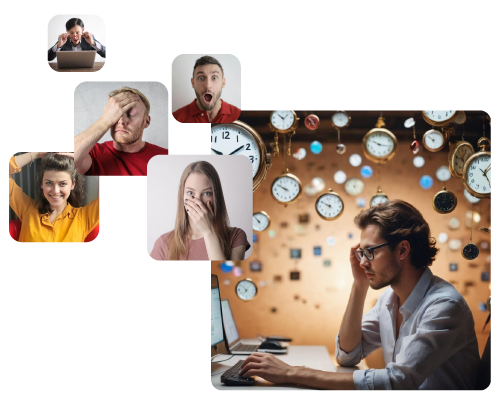 X-Second / Five Second Testing: represented by an image of a tester taking a test surrounded by clocks and persons reactions in the firsts x seconds.