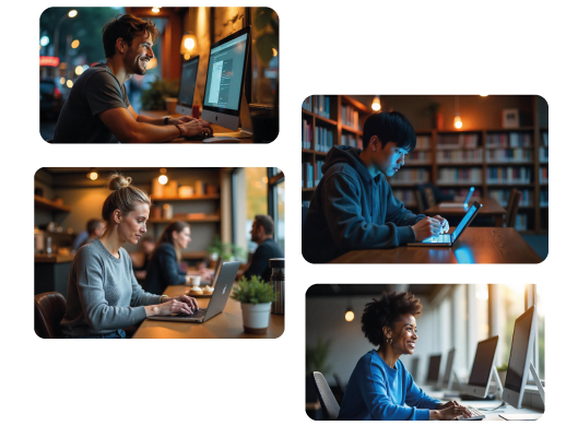 People from all around the world working remotely on their computers