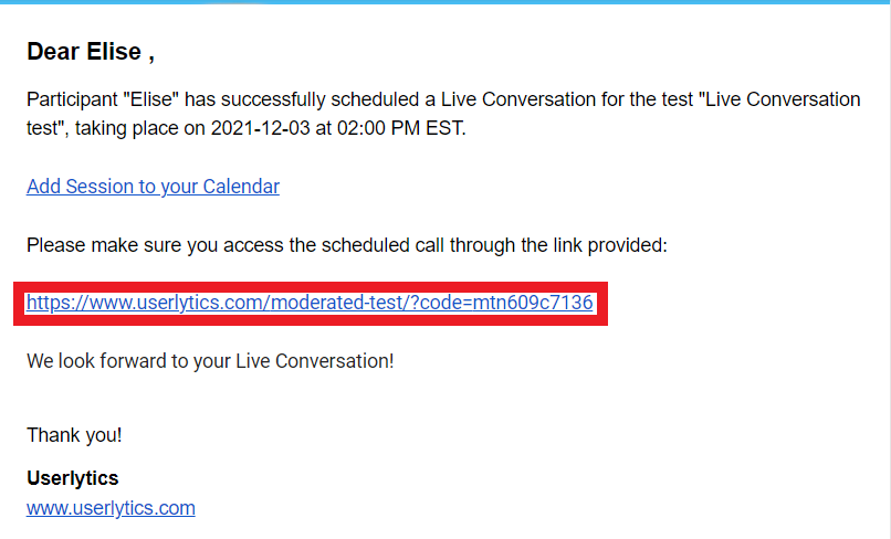 Userlytics - email confirmation