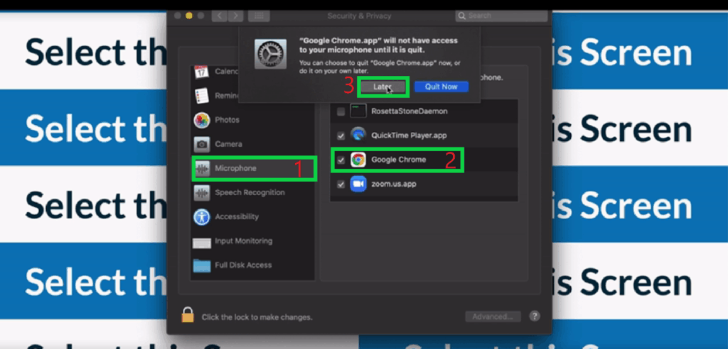 Microphone from the left-hand side > Enable/Re-enable Google Chrome