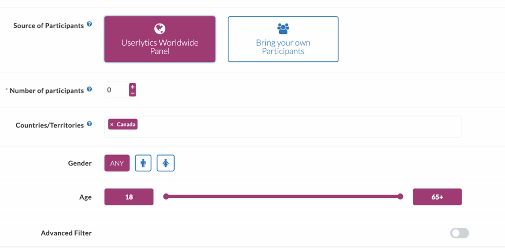 Userlytics Study Builder - Choosing the source of participants
