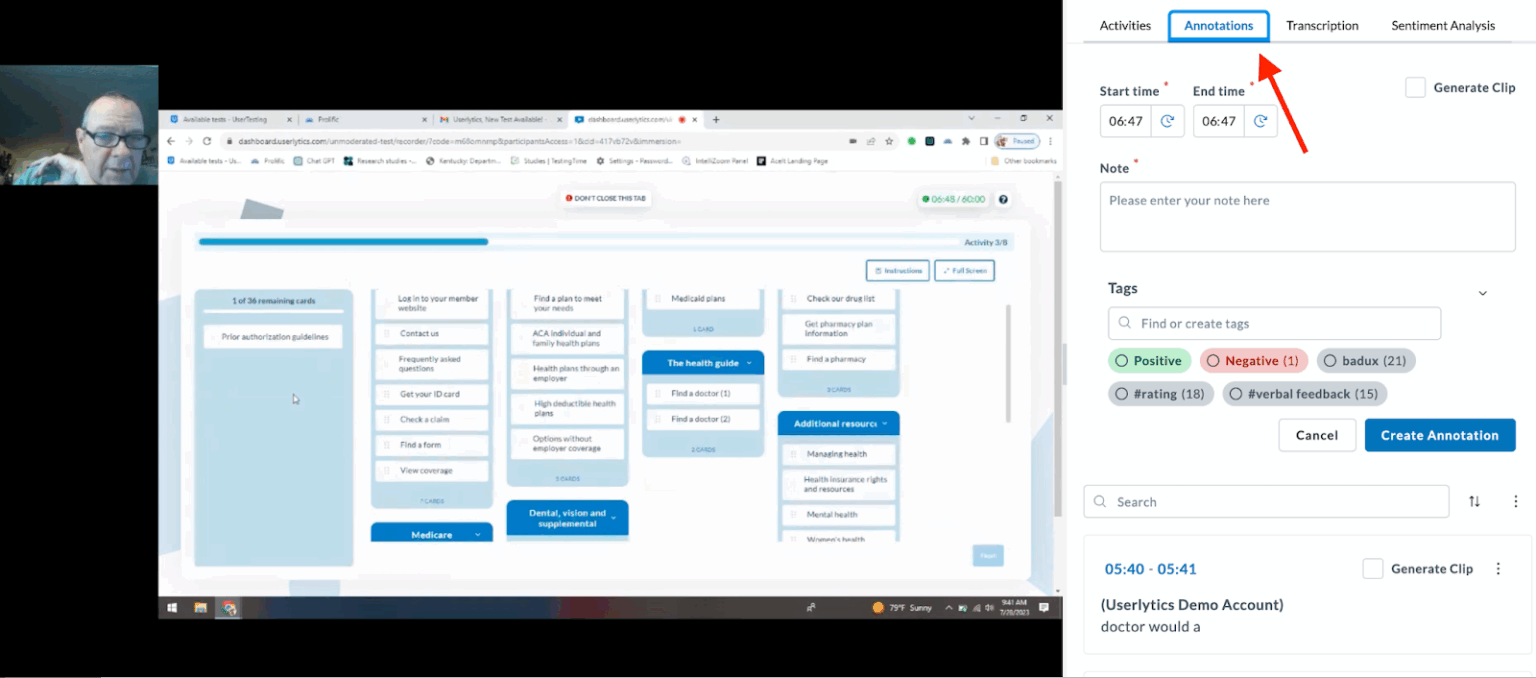 How to Create and Share Test Annotations | Client Help Center | Userlytics