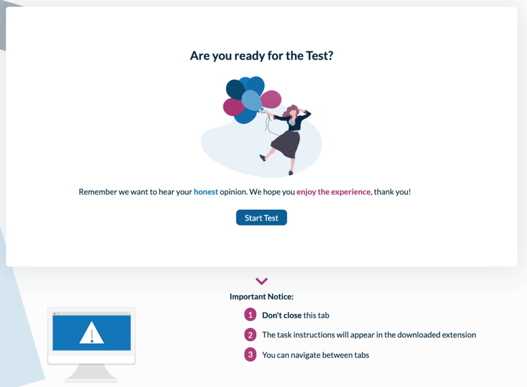 Userlytics Overlay Web Recorder - Click Start Test