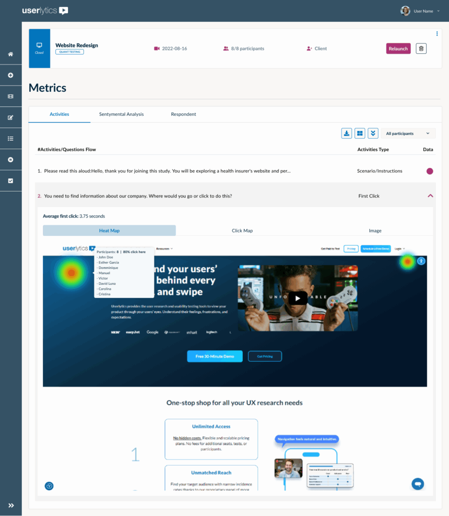 Userlytics Study Builder - First Click Metrics