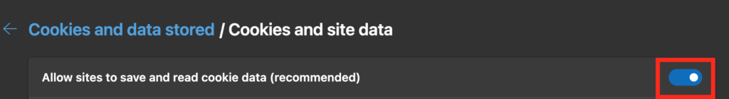 Userlytics - How to Enable Cookies in Microsoft Edge - Allow sites to save and read cookie data