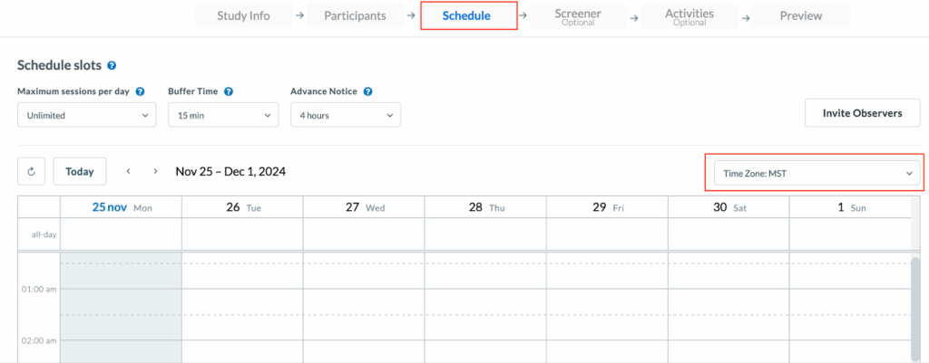 Userlytics Platform - Schedule for moderated study