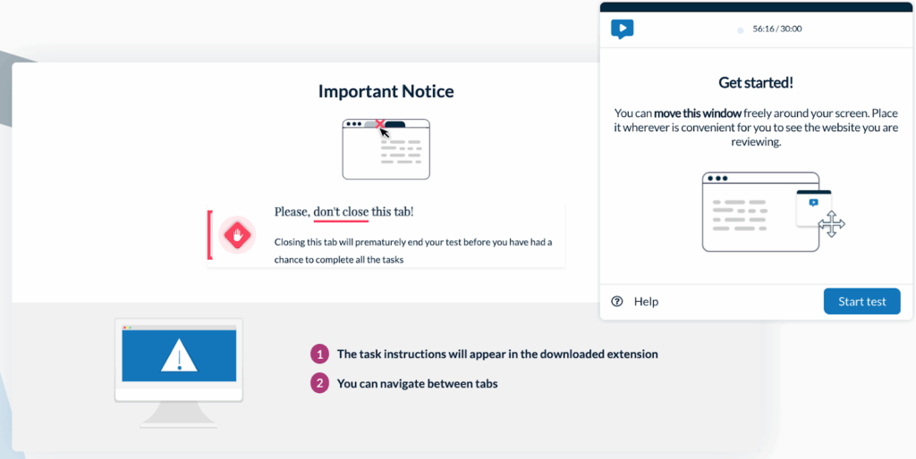 Userlytics Overlay Web Recorder - Click Start Test