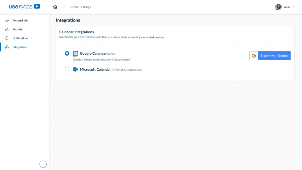 Userlytics Calendar Integrations