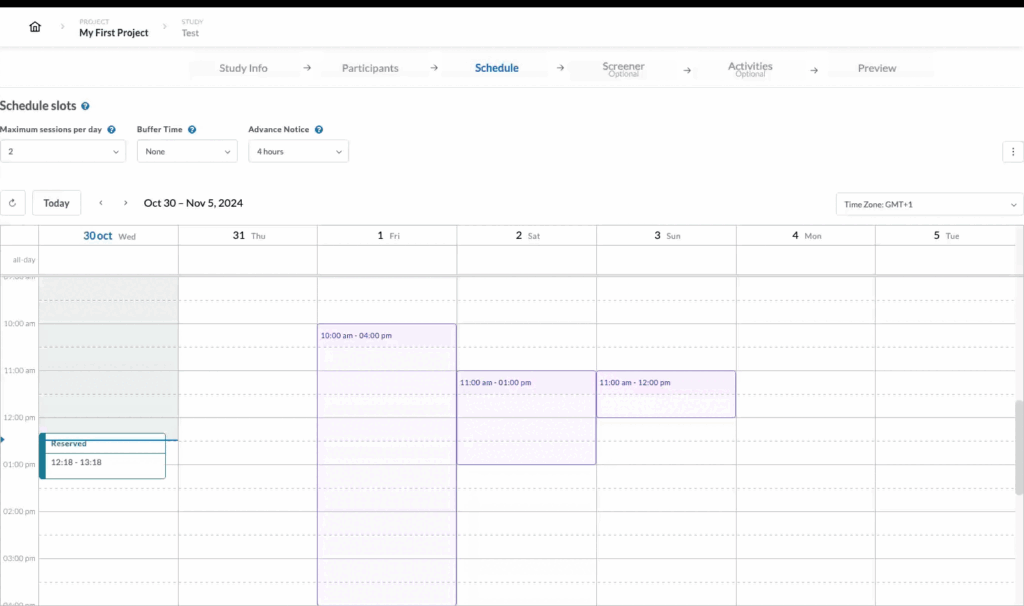 Userlytics Platform - Moderated Study schedule