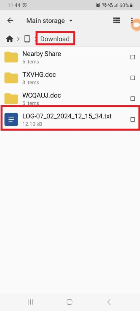 Recover files in Android - All Log files will start with the prefix LOG-