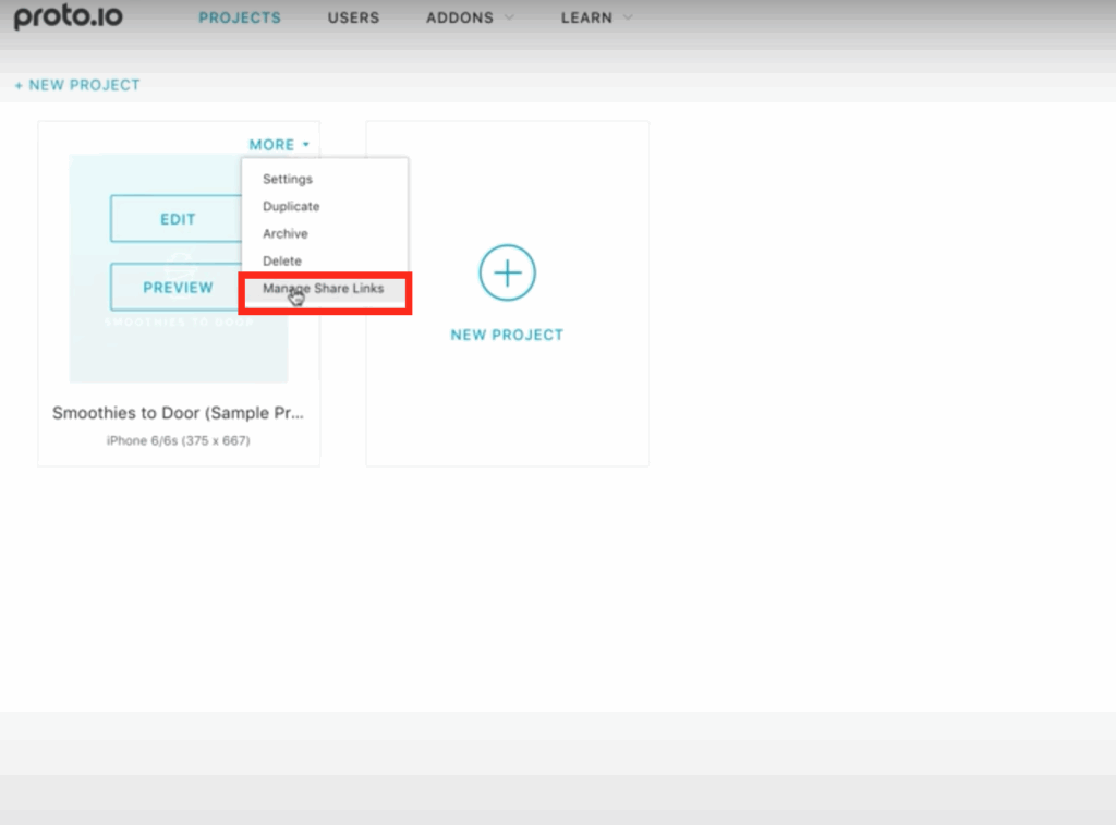 Prototypes Compatible with Userlytics - Manage share links on Proto.io