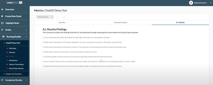 Userlytics - AI UX Analysis report