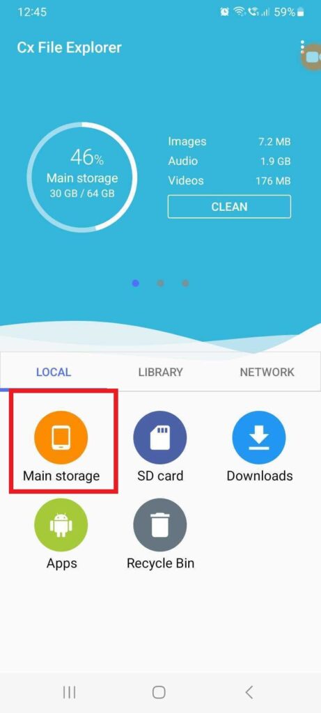 Recover files in Android - Open the Main Storage folder