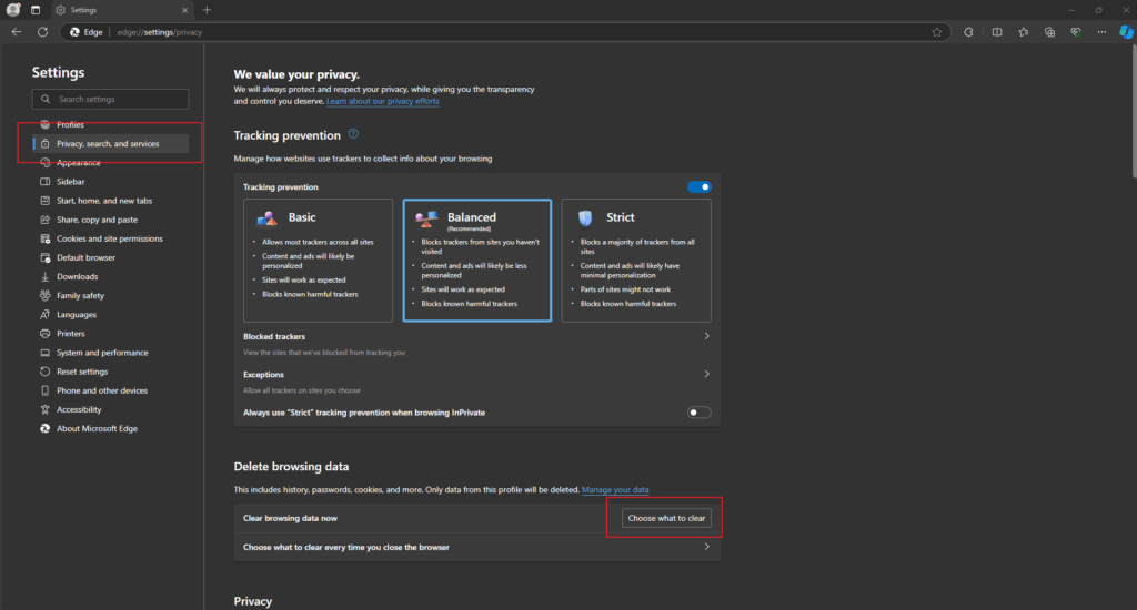 Userlytics - Clear Cookies and Cache in Microsoft Edge - choose what to clear