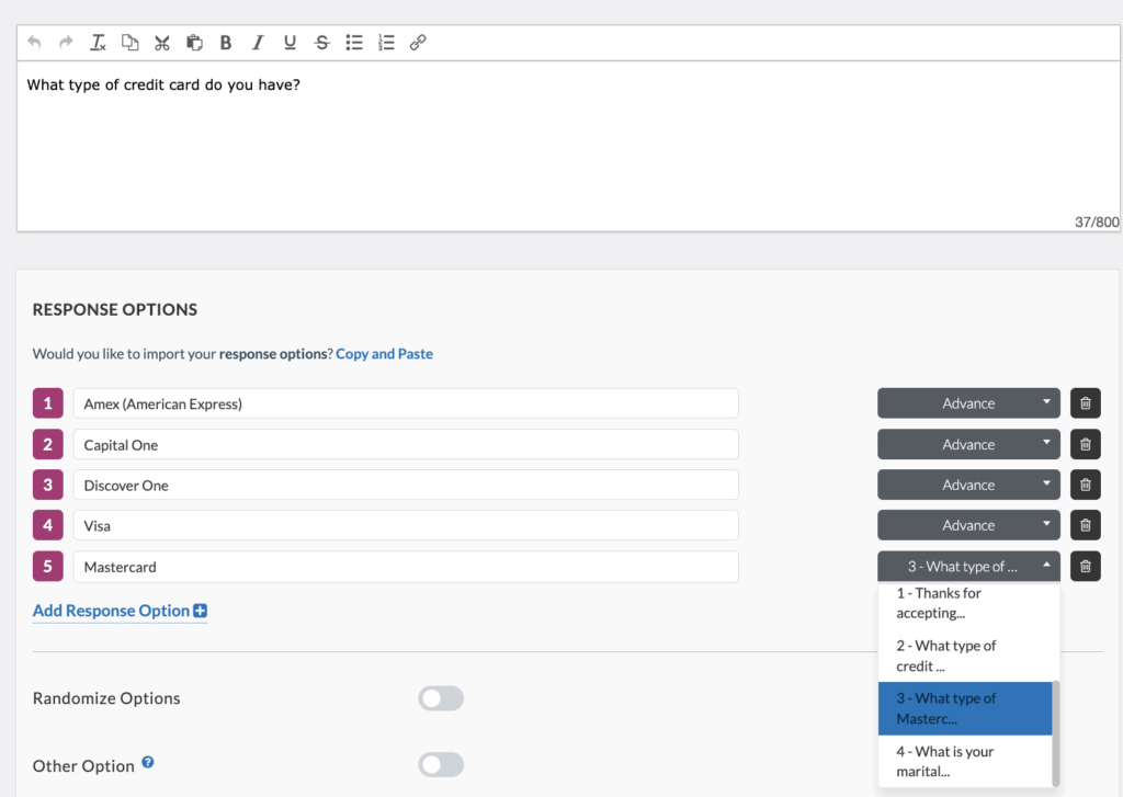 Userlytics Skipping Logic - Response options