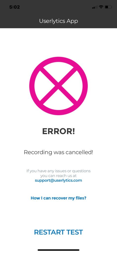 Launch a Userlytics Test on iOS - Error Message
