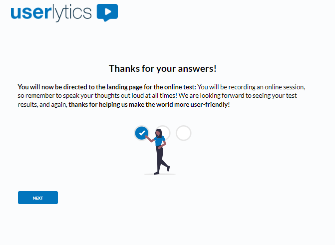 How to Use Userlytics Unmoderated Testing Web Recorder - Click Next to start test.