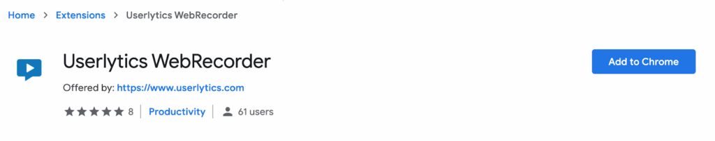 Userlytics Overlay Web Recorder - Chrome download page