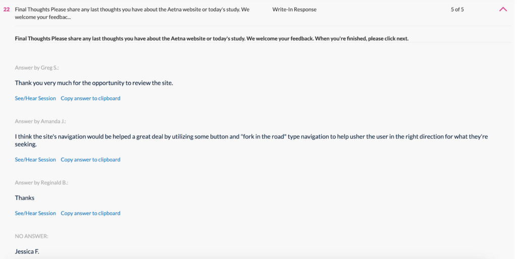 Userlytics - visualize and analyze activity metrics - Write-in Response