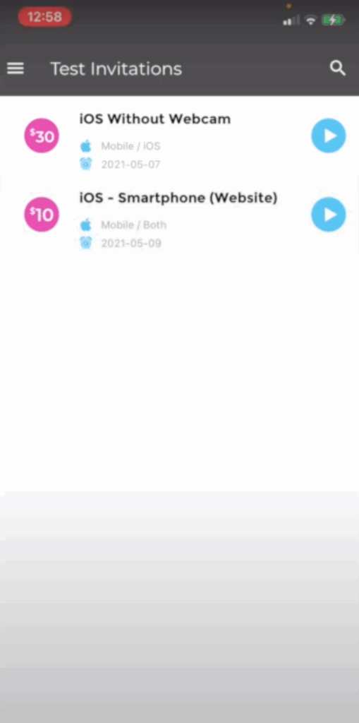 Launch a Test on iOS - select the usability test you wish to launch