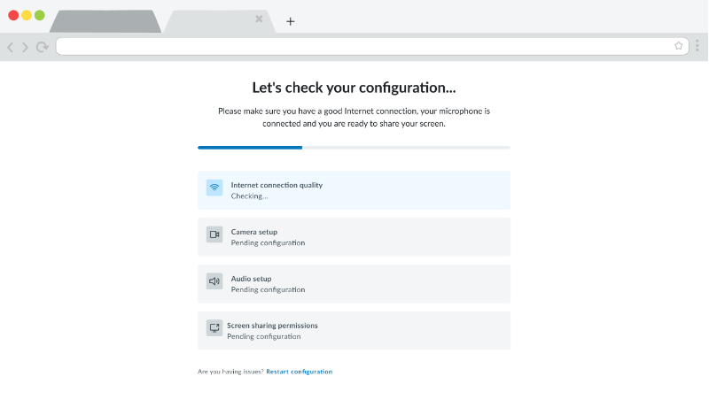 Userlytics study pre test configuration screen - Internet connection