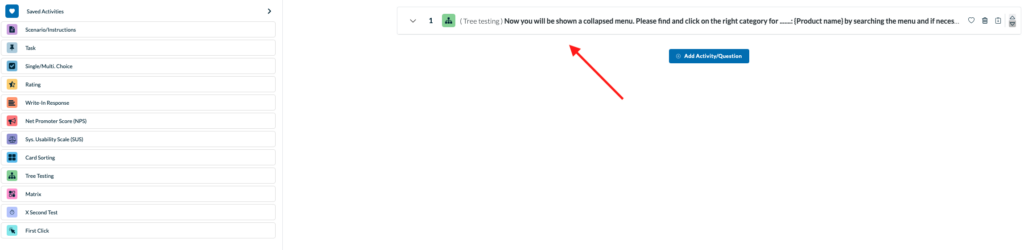 Userlytics study dashboard - tree testing selected.