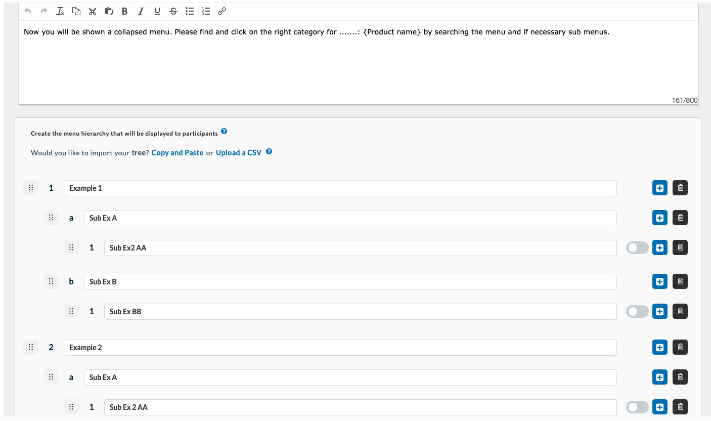Tree testing activity with subcategories 