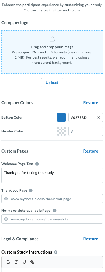 Modify participant experience window.