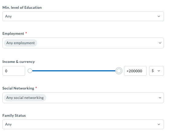 Advanced demographics window.