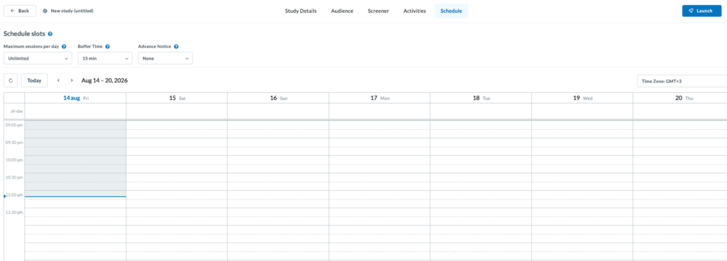 Schedule calendar with time slots