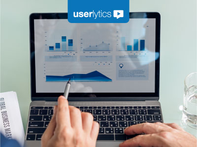 New Data Analysis Experience User analyzing UX analytics dashboard on laptop with performance charts and data visualization