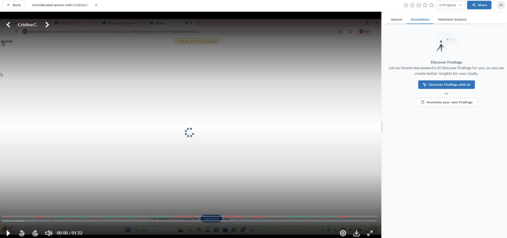 Annotations tab with the button discover finding with AI.
