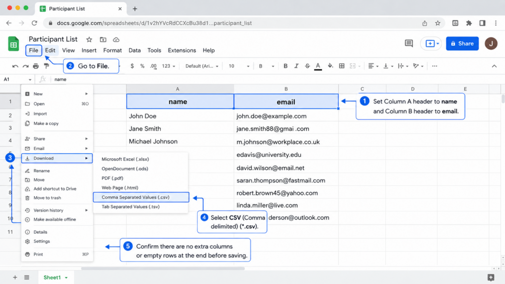 CSV export tutorial screenshot