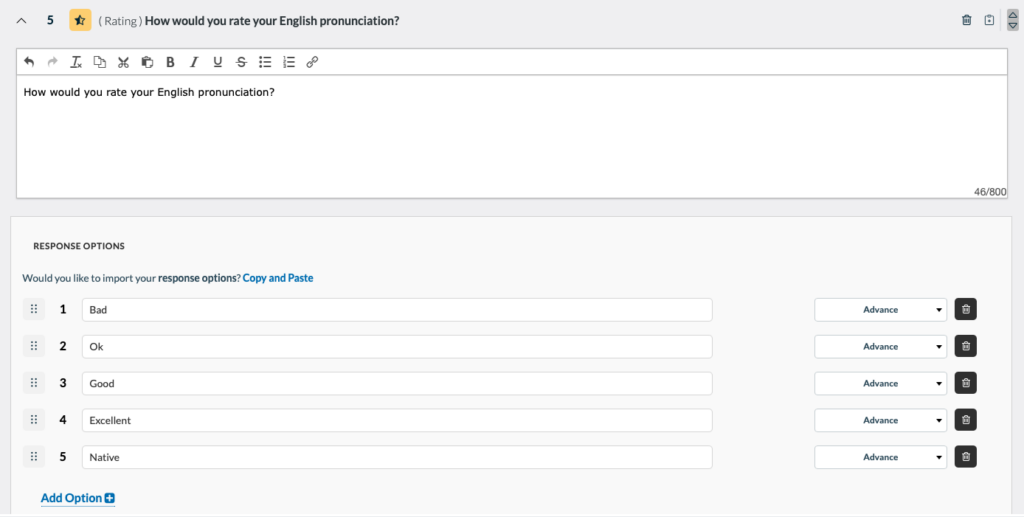 Userlytics Platform - rating screener question