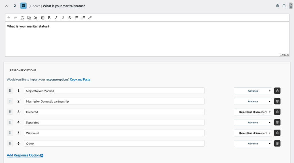 Userlytics panel - single choice screener