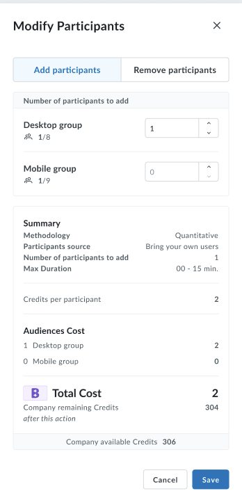The study puls modify participants column.
