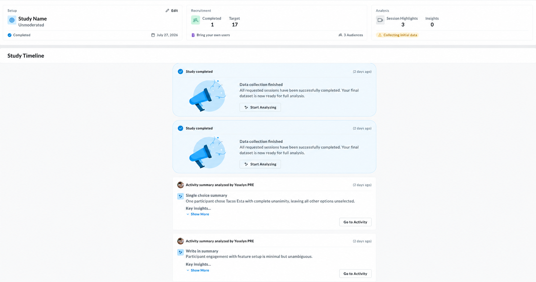 Study pulse interface with the study progress notifications.