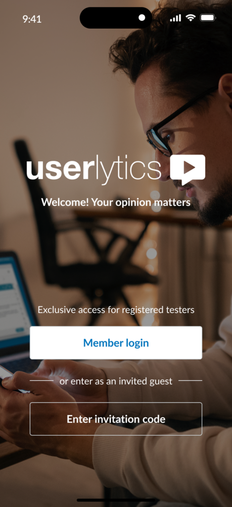 Userlytics Mobile tester app login