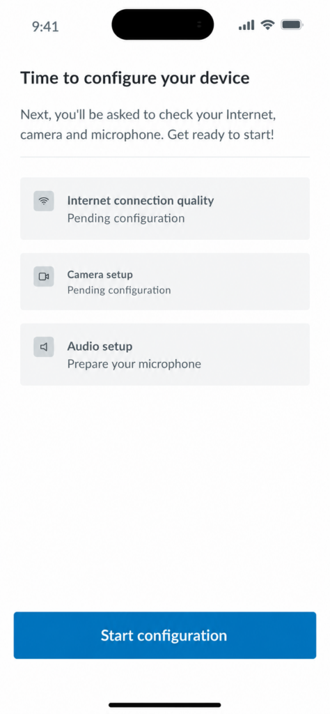 Mobile tester app device configuration page.