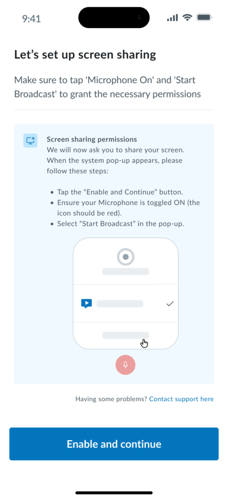 Screen sharing setup